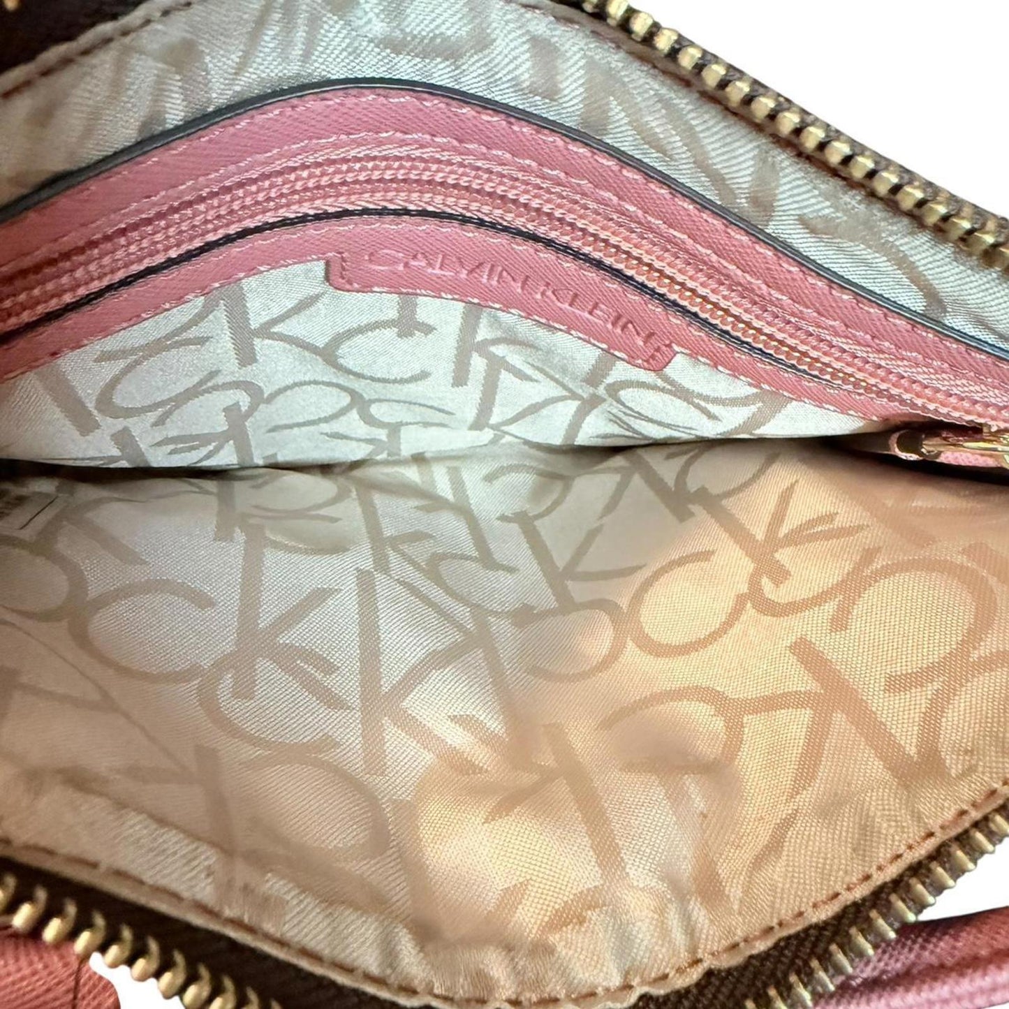 Calvin Klein Monogram Brown & Pink Chain Crossbody 👜