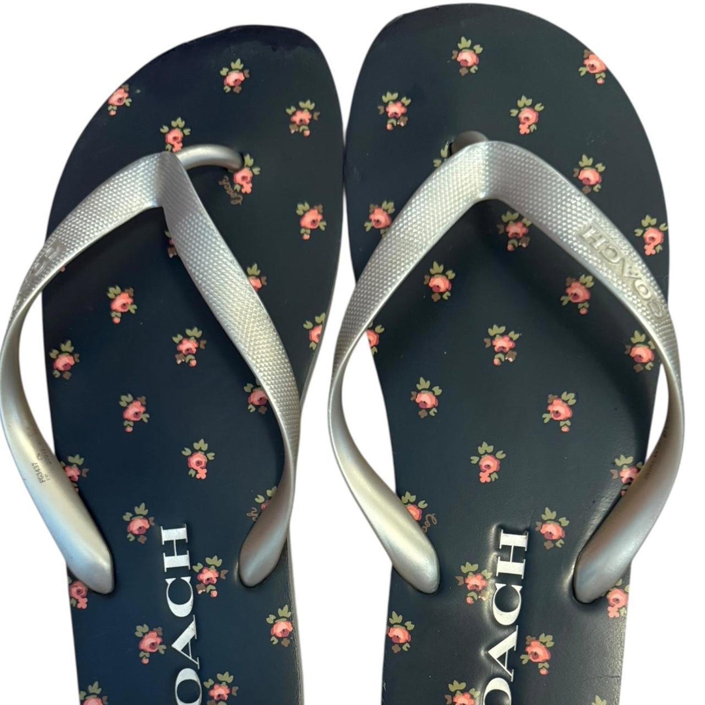 Coach floral flip flops with silver straps πΈπ€