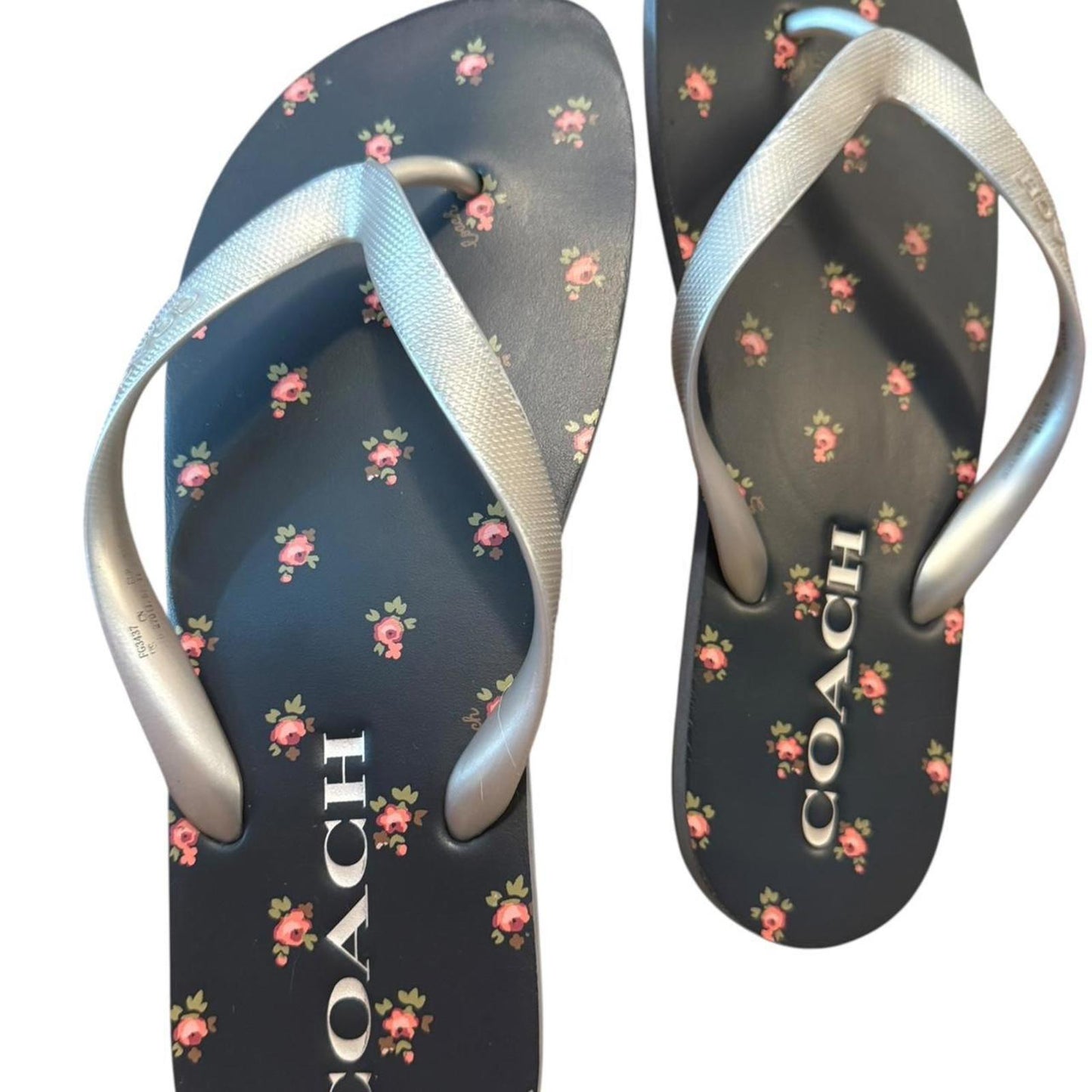 Coach floral flip flops with silver straps πΈπ€