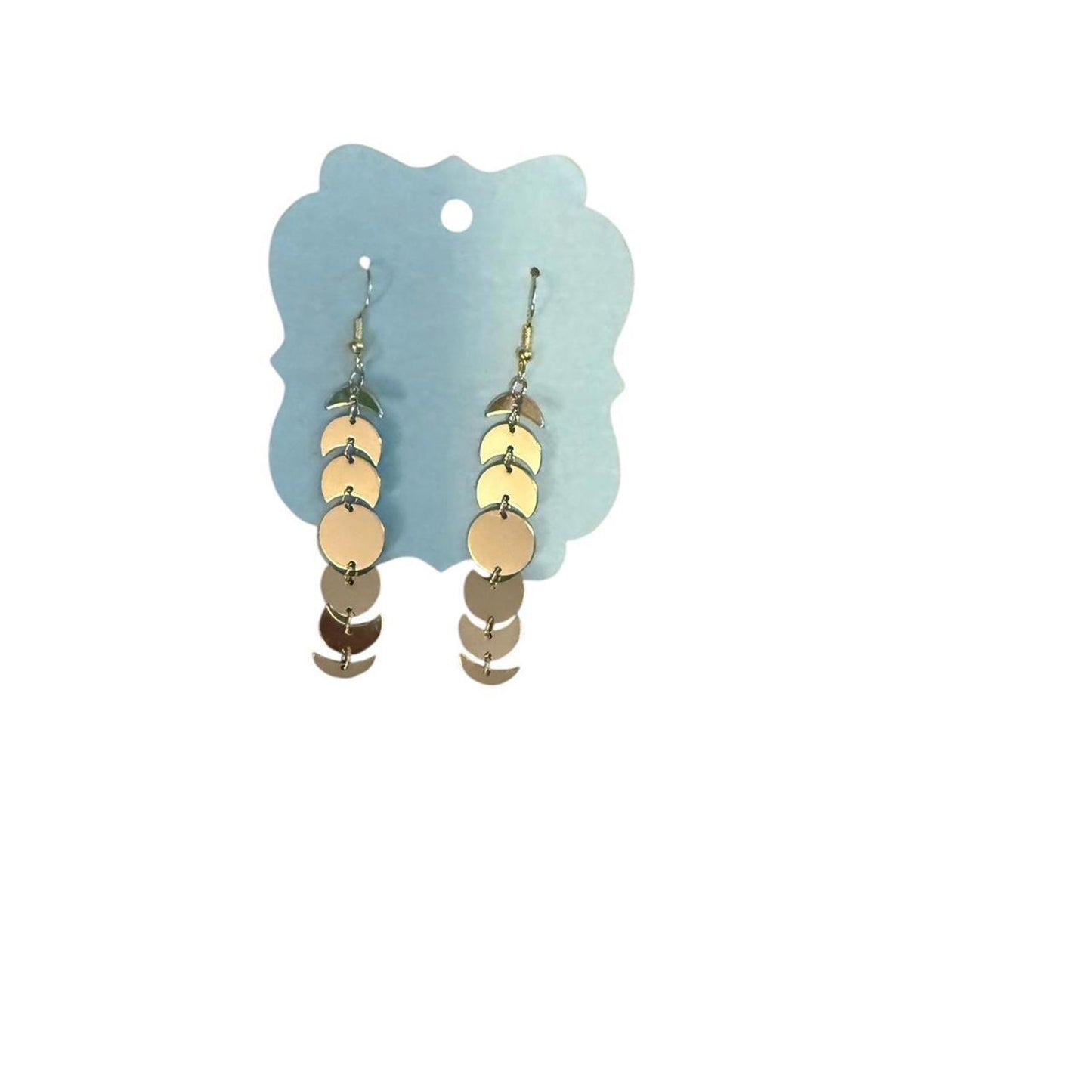 Handmade Gold Disc & Crescent Drop Earrings