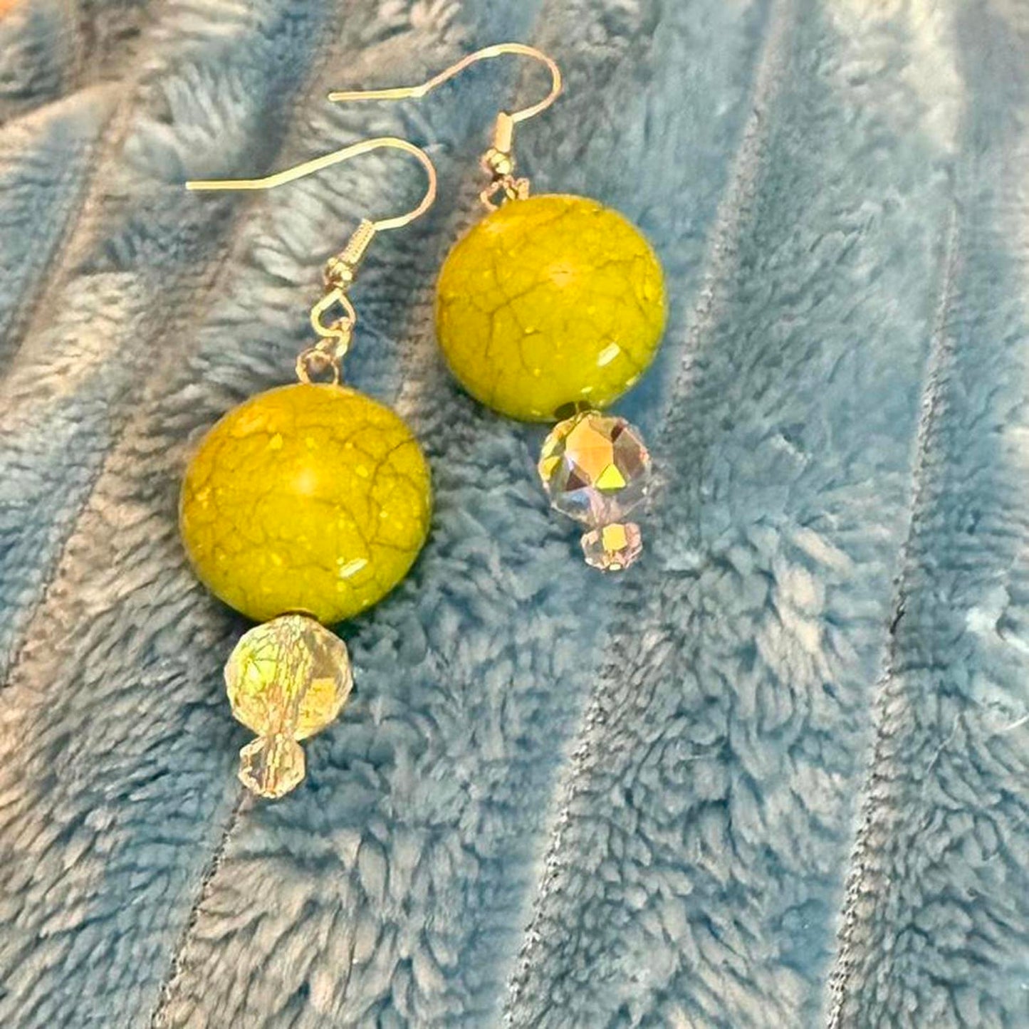 Handmade green crackle and Czech glass earrings