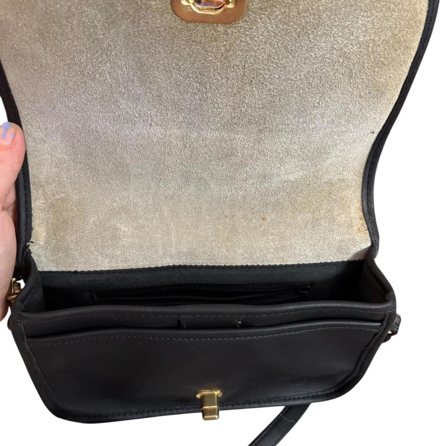 Black Leather Flap Shoulder Bag