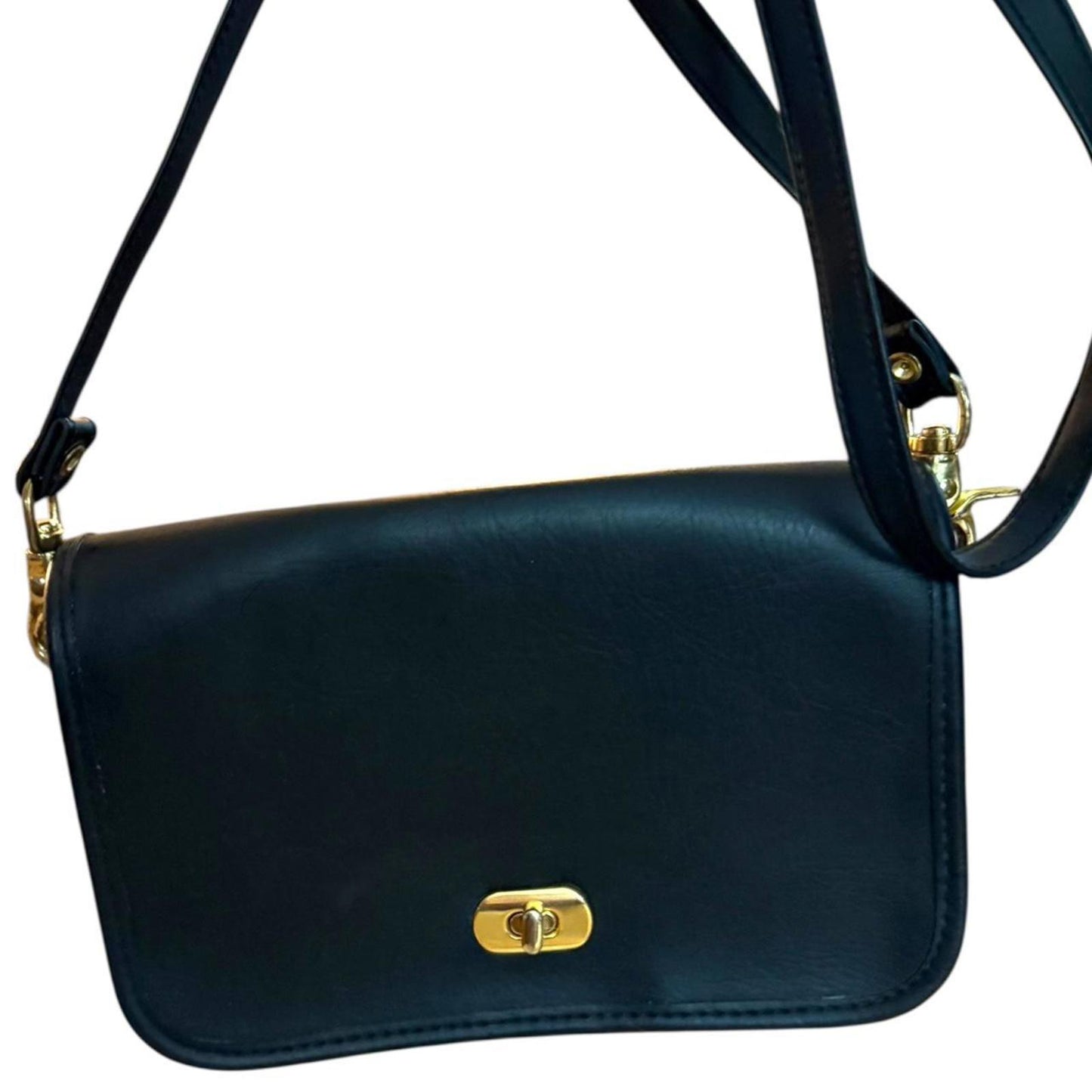 Black Leather Flap Shoulder Bag