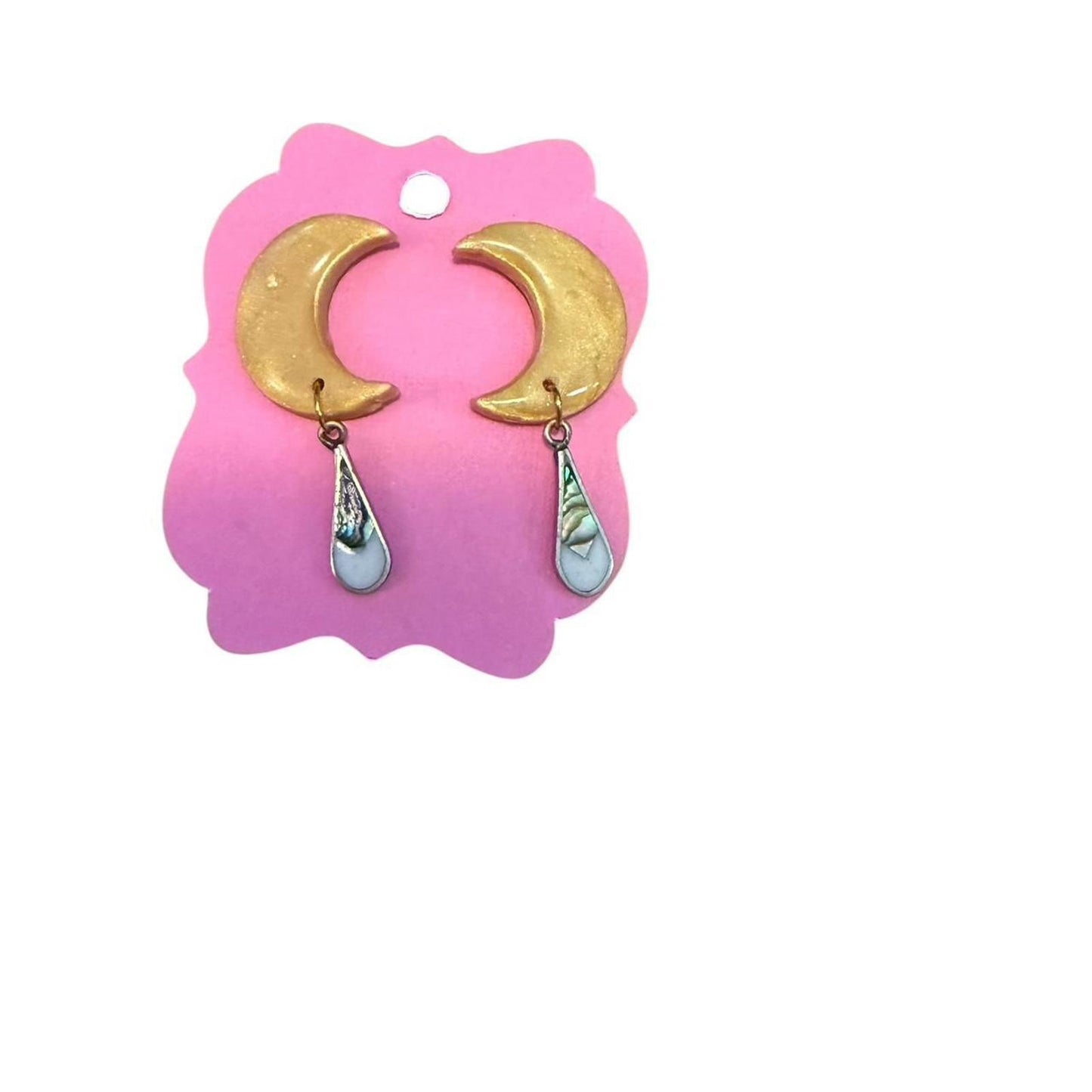 Handmade Gold Moon & Abalone Drop Earrings