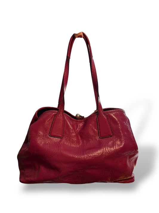 Coach Magenta 2011 Patent Leather Signature Stitched Kisslock Carryall