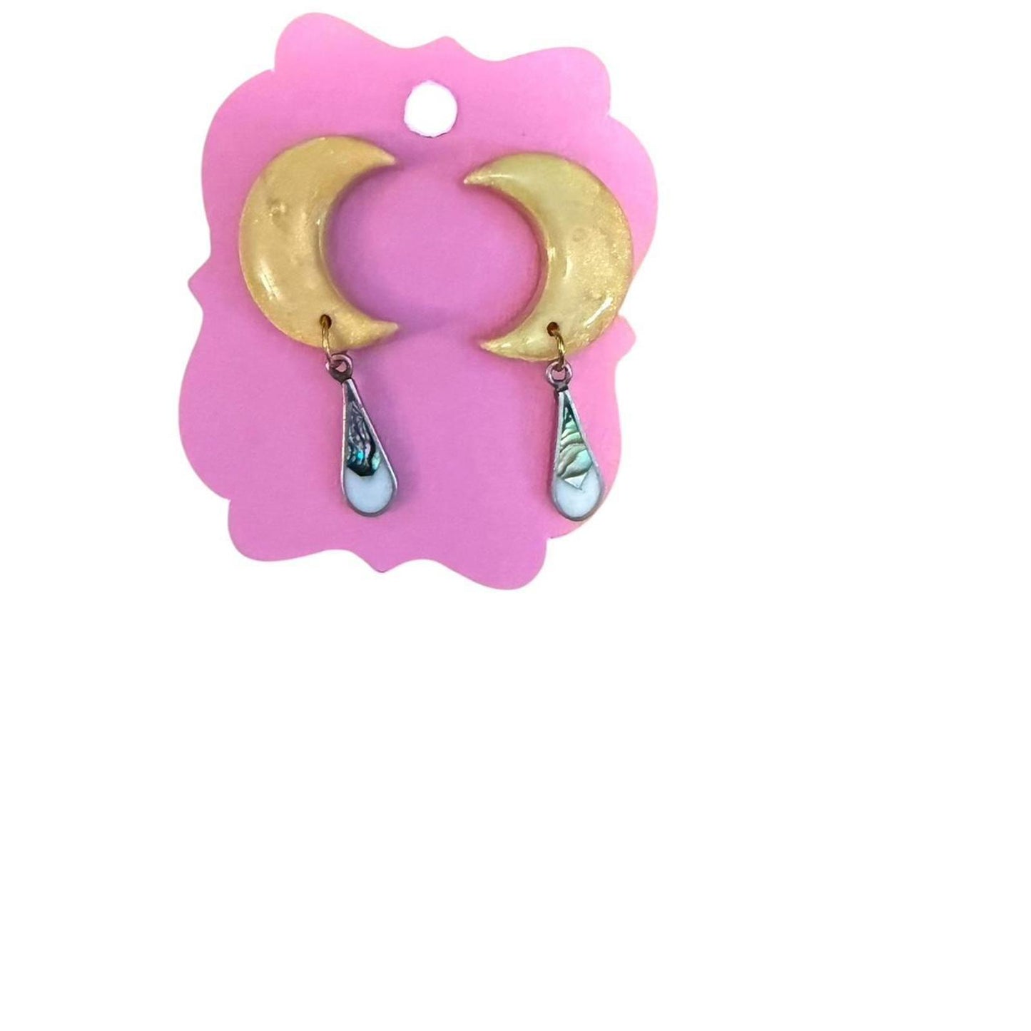 Handmade Gold Moon & Abalone Drop Earrings