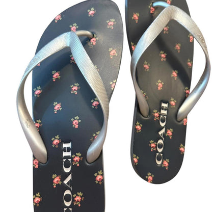 Coach floral flip flops with silver straps 🌸🖤
