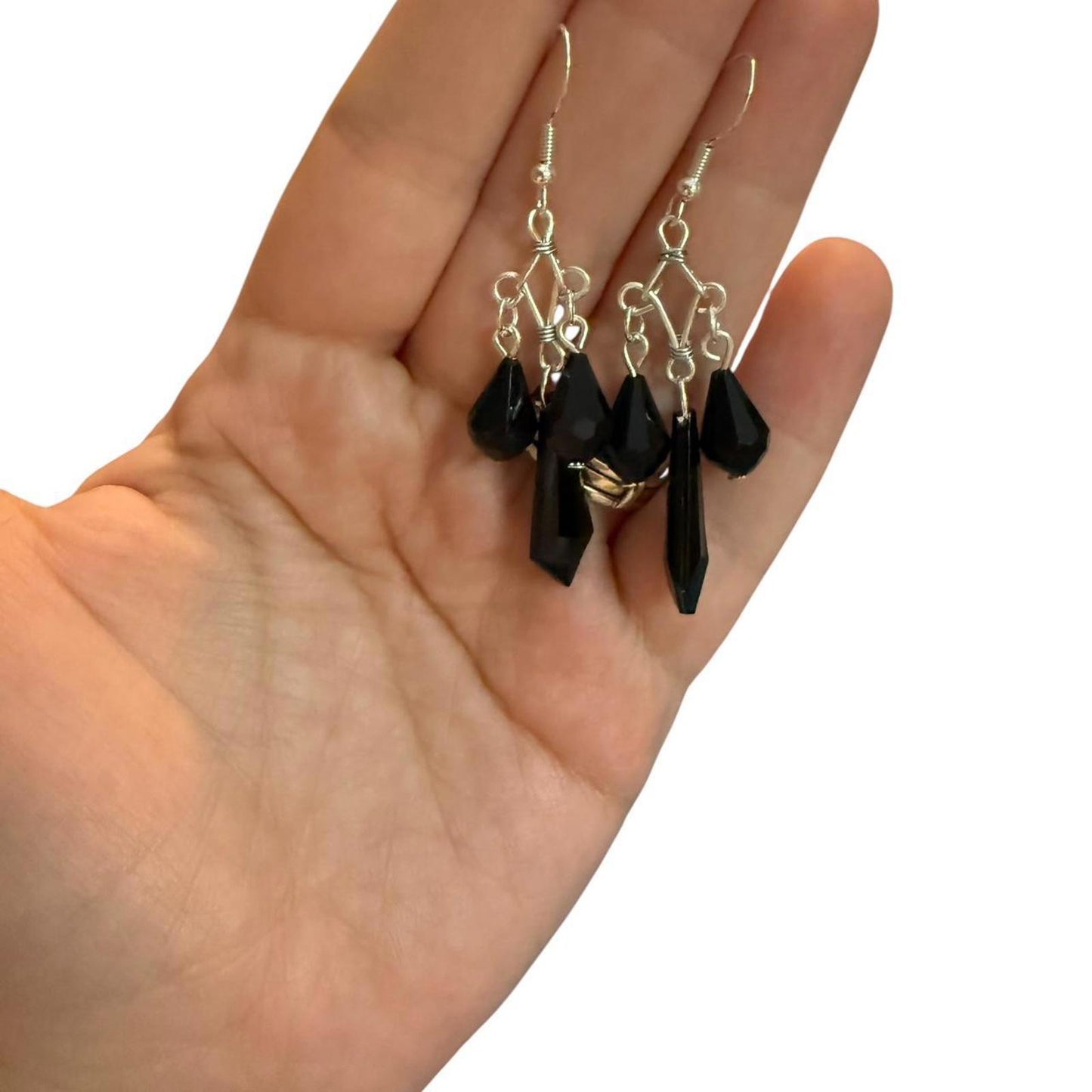 Handmade Black crystal dangle earrings #goth #whimsygoth