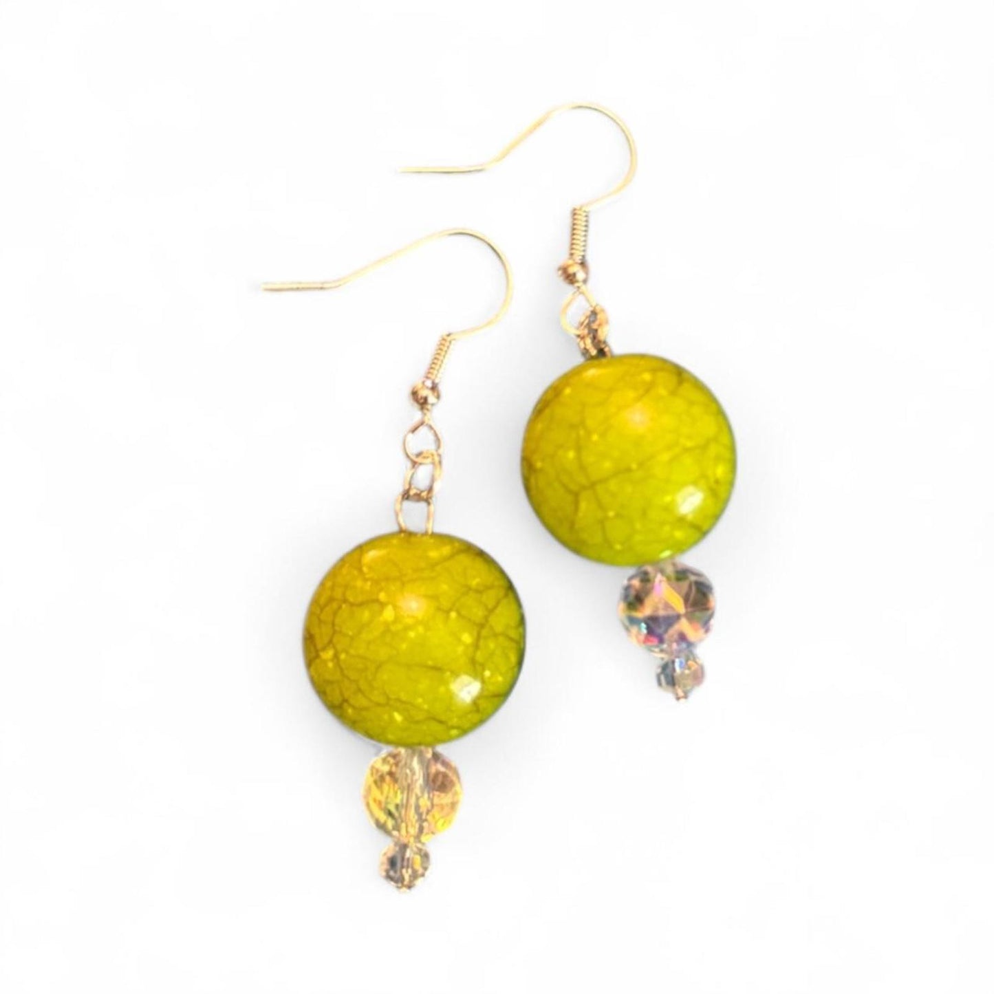 Handmade green crackle and Czech glass earrings