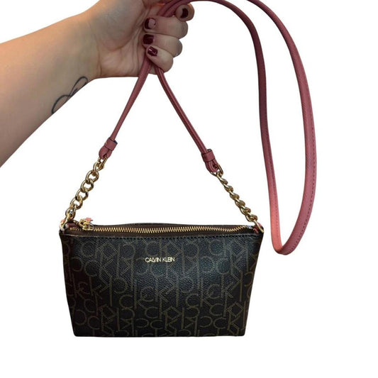 Calvin Klein Monogram Brown & Pink Chain Crossbody 👜
