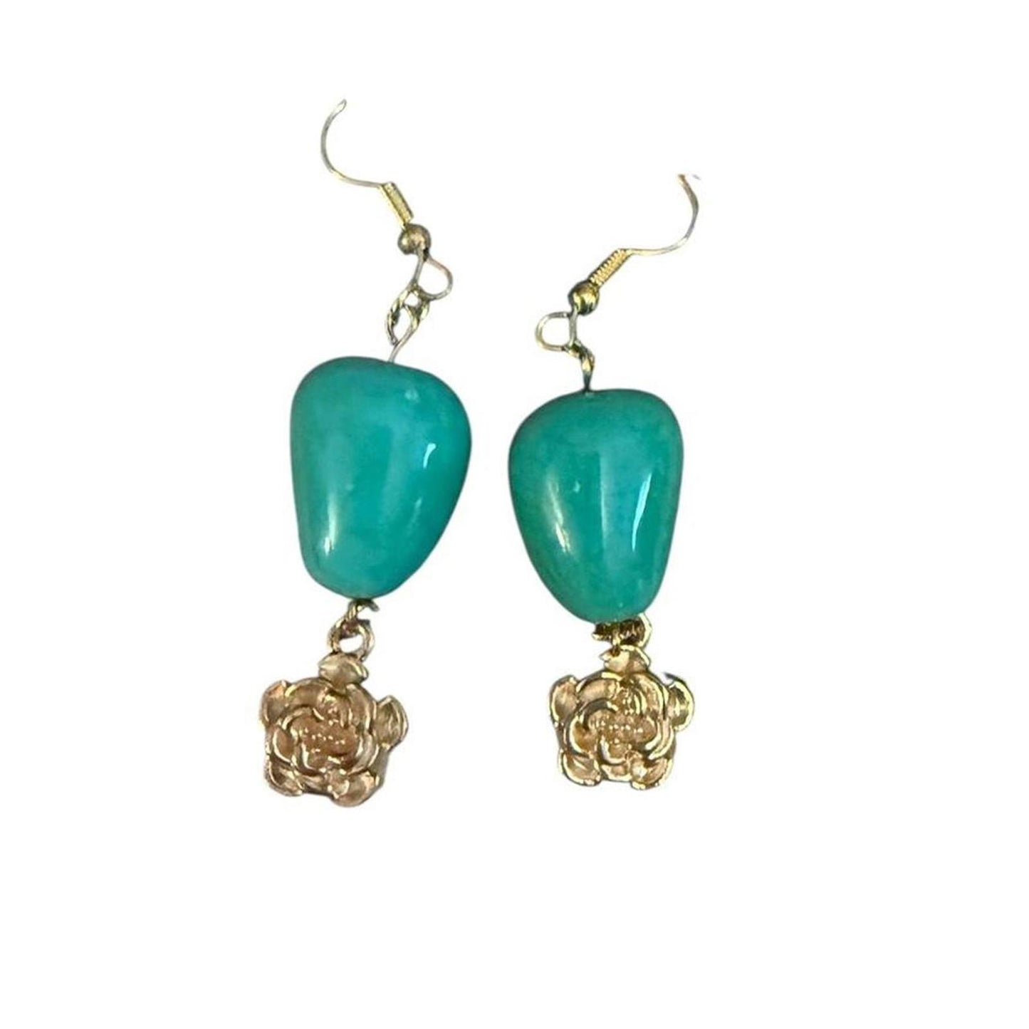 Handmade Turquoise & Gold Rose Drop Earrings