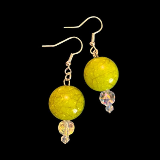 Handmade green crackle and Czech glass earrings