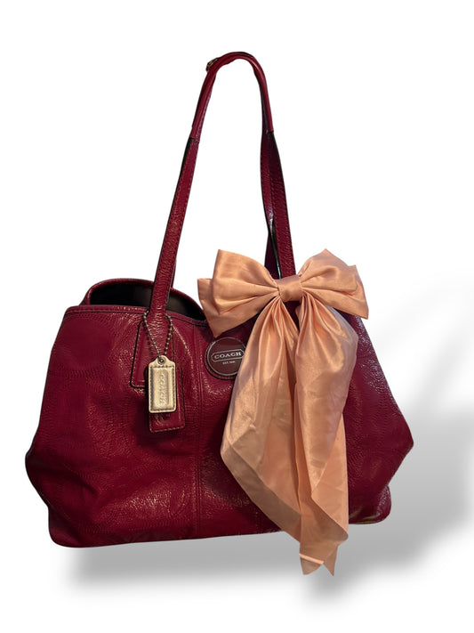 Coach Magenta 2011 Patent Leather Signature Stitched Kisslock Carryall