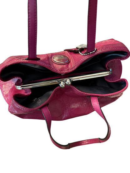 Coach Magenta 2011 Patent Leather Signature Stitched Kisslock Carryall