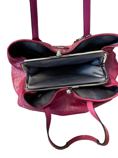 Coach Magenta 2011 Patent Leather Signature Stitched Kisslock Carryall