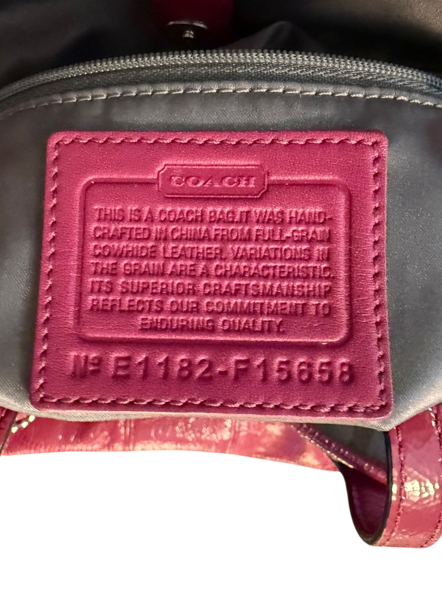 Coach Magenta 2011 Patent Leather Signature Stitched Kisslock Carryall