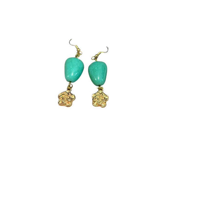 Handmade Turquoise & Gold Rose Drop Earrings