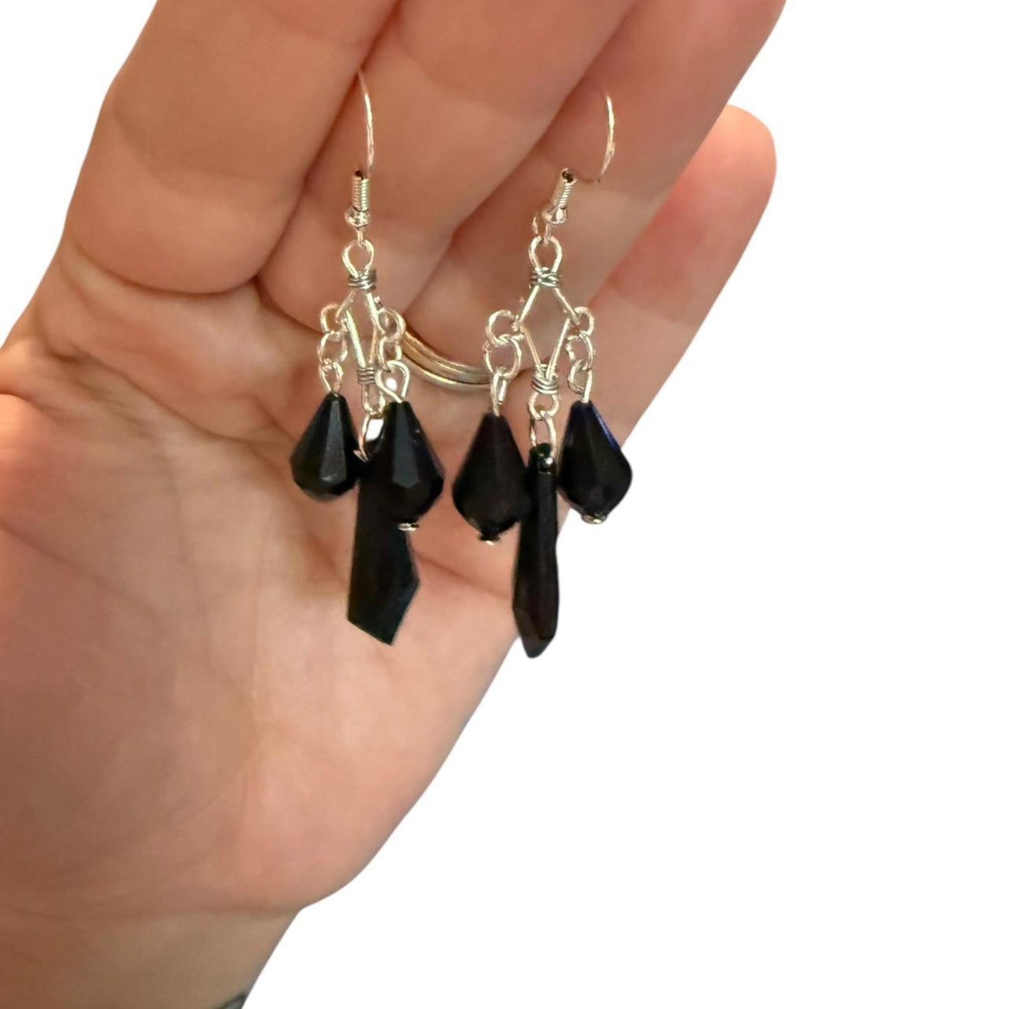 Handmade Black crystal dangle earrings #goth #whimsygoth