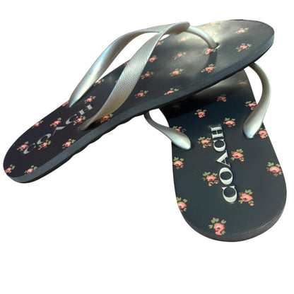 Coach floral flip flops with silver straps 🌸🖤